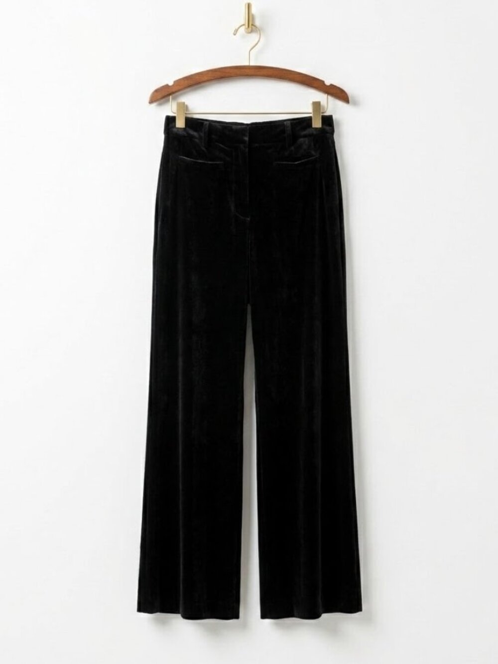 Black Velvet High-Rise Pants Womens 28x32 Retro Wide Leg Trousers 13" Rise